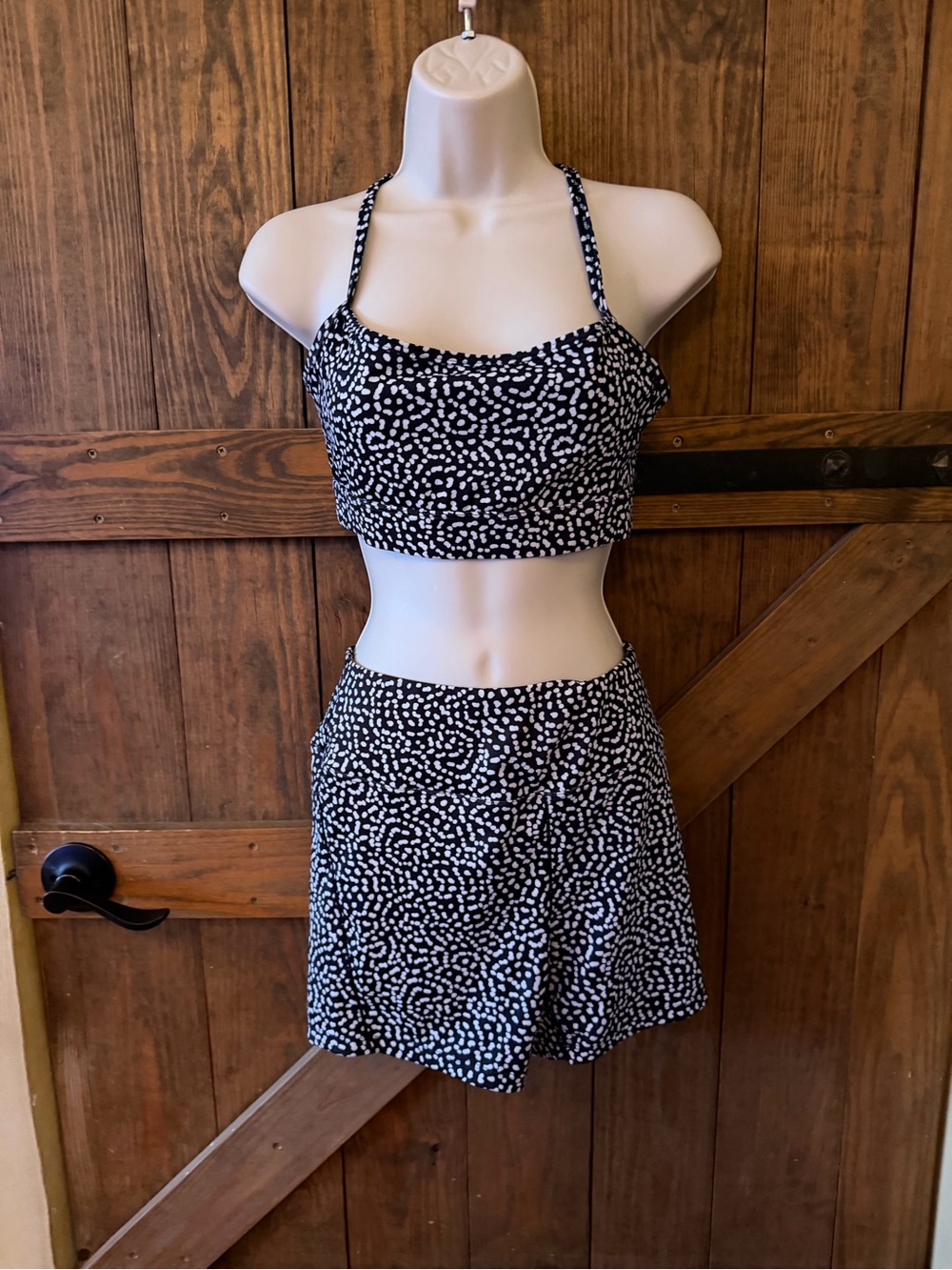 Navy & White Printed Track Shorts and Crop Top Set
